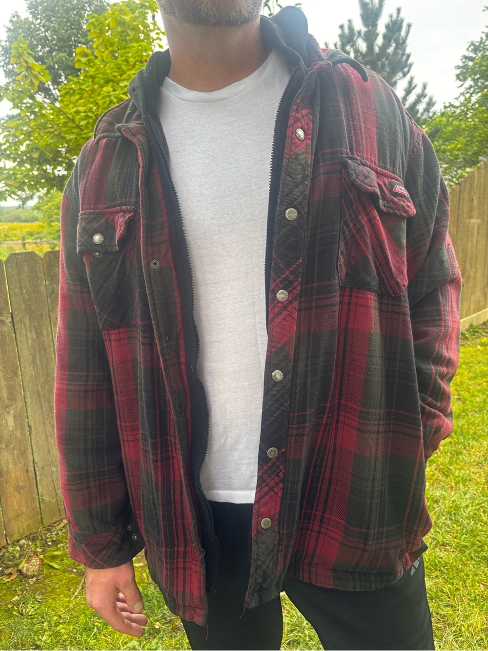 Vintage Dickies Men’s Red & Black Plaid Flannel Hooded Quilted Work Jacket 2XL